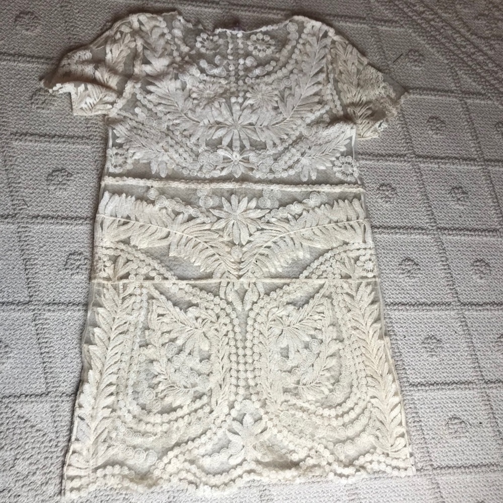Blu Pepper Cream Embroidered Lace Dress Large - Picture 7 of 8